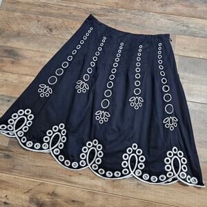 NEW Beth Bowley Cotton Embroidered Cut Out A-Line Pintuck Waist Midi Skirt 6